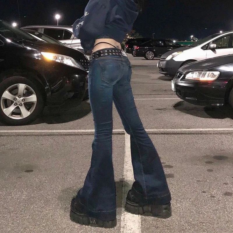 LIZAKOSHT  -  y2k Flare Jeans Vintage Low Waisted Cute Trousers Aesthetic Streetwear Casual Cargo Pants Women Korean Distressed Jean