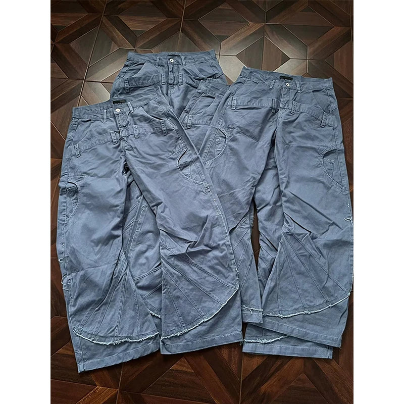 LIZAKOSHT  -  Chic Gray Cargo Jeans Y2k Streetwear Casual Loose Denim Pants For Women Aesthetic 90s Low Waist Straight-leg Trousers