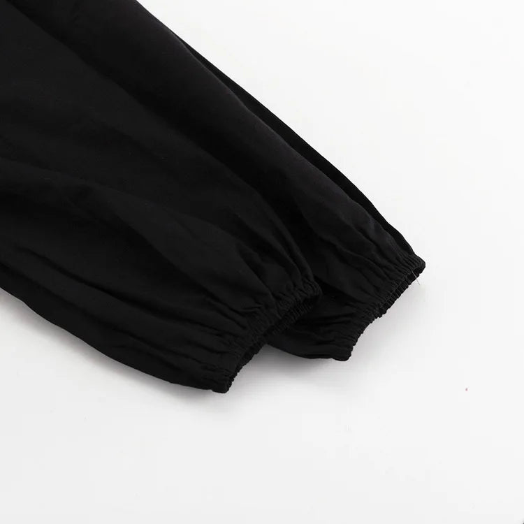 LIZAKOSHT  -  Summer Black Ruffled Mini Dress Female V-Neck Long Sleeve Solid Commute Elegant Party Dress Evening Women's Bodycon Dress