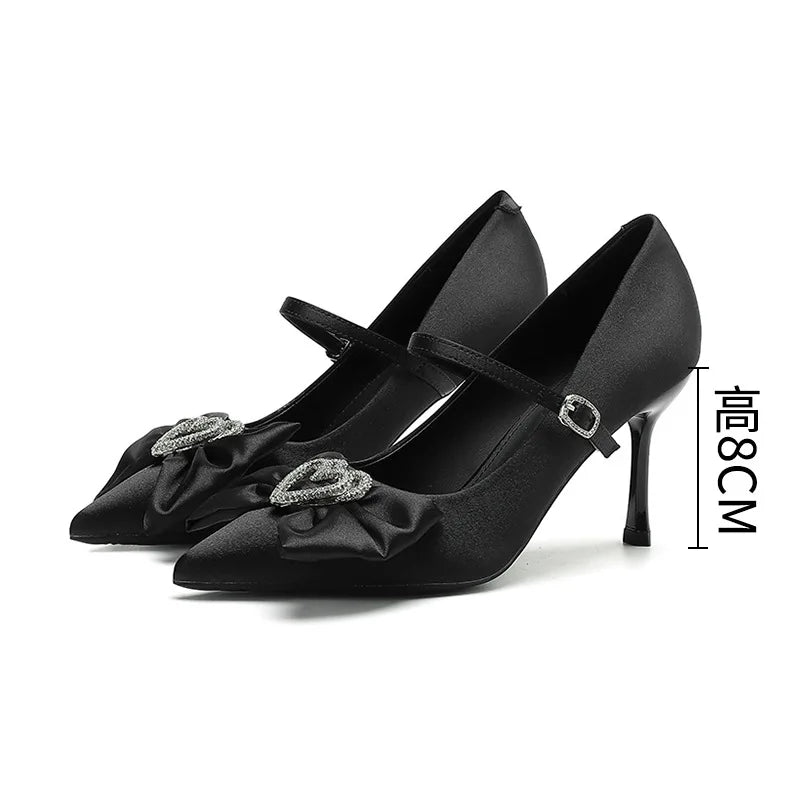 LIZAKOSHT  -  Fashion Bow Pointed Toe High Heels Women Rhinestone Buckle Luxury Thin Heels Wedding Female Pumps Elegant Sexy Party Dress Shoes