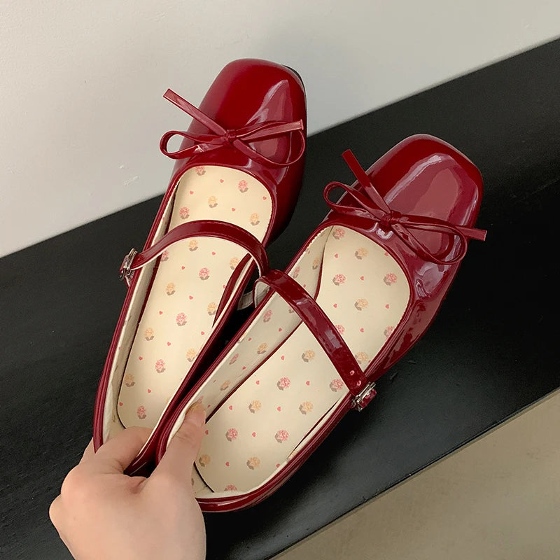 LIZAKOSHT  -  Patent Leather Women Mary Jane Shoes Fashion Shallow Butterfly-knot Shoes Spring Autumn Wedding Party Shoes