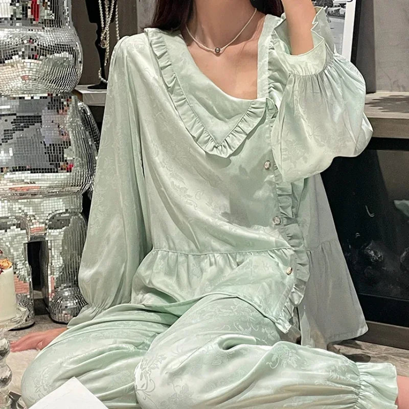 LIZAKOSHT  -  Thin Section Jacquard Women's Pajamas Sets Spring and Fall Senior Sense of Elegance Thin Section of Ice Silk Home Wear Sleepwear