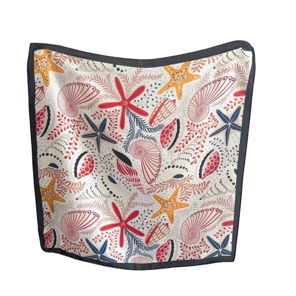 LIZAKOSHT  -  New Shell Silk Square Scarf Satin Starfish Neck Hair Tie Foulard Bandana Hijab Headband Hair Accessories