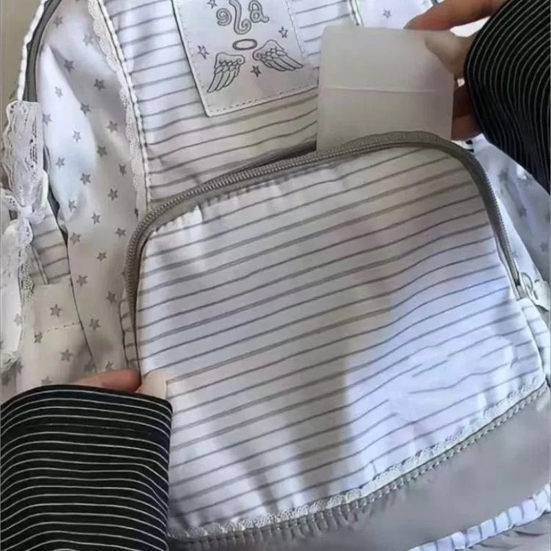 LIZAKOSHT  -  Japanese Minimalist Stripe Backpack Women Star Print Large Capacity Student Schoolbag Ladies Sweet Cute Harajuku Mochilas Mujer
