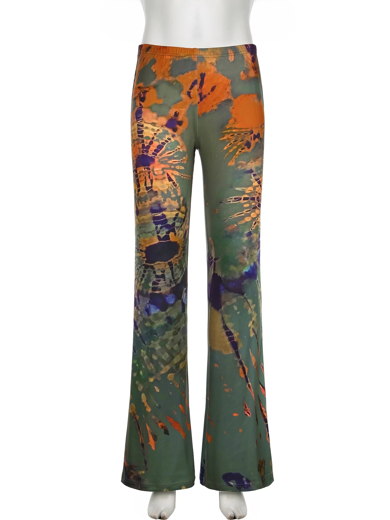 LIZAKOSHT  -  Holiday Slim Printed Flare Pants Sexy Low-Waisted Wide Leg Pants Women 2024 Autumn Spring Fashion Streetwear Beach Style