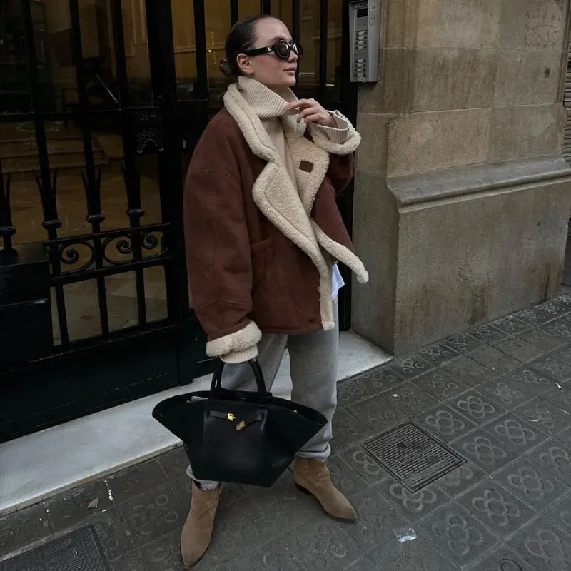 LIZAKOSHT  -  Casual Thickened Jacket Women's Autumn Winter Warm Retro Lamb Wool Top Office Loose Commuting Jacket Y2k Female Outfits