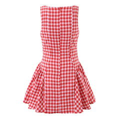 LIZAKOSHT  -  Sexy Red Gingham Plaid Mini Sleeveless Dress Women Bow O Neck Zipper Back Low Waist Ruched Hem Swing Tank Dresses Vestidos Black