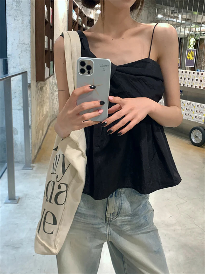 LIZAKOSHT  -  S-L Black Tank Tops Chic Sexy Outwear Summer Office Lady High Street Daily Slim New Sleeveless Gentle Solid