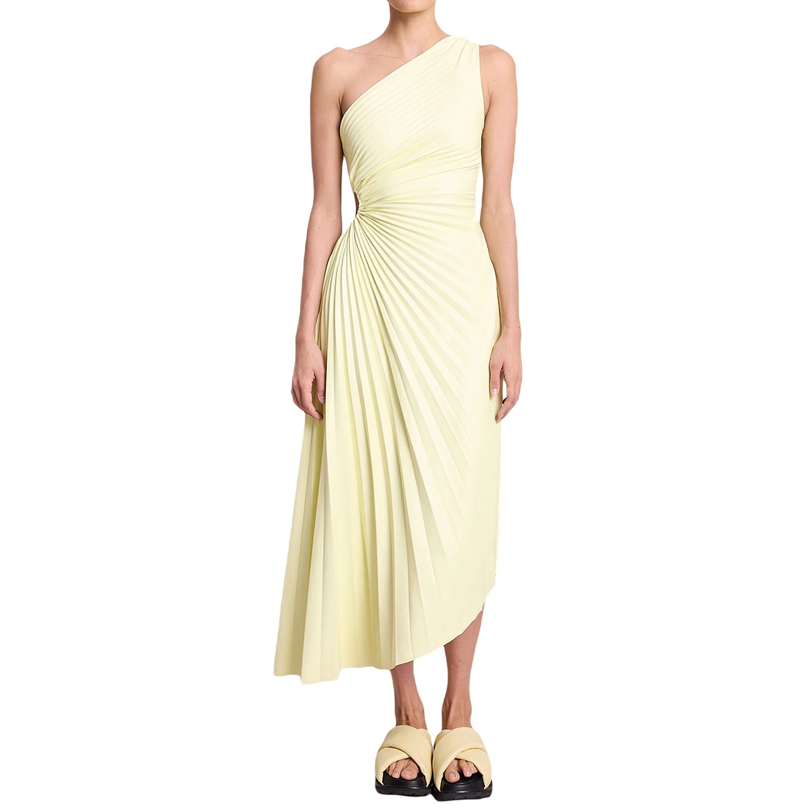 LIZAKOSHT  -  Elegant Fashion Women Party Pleated Bandage Dresses Lady Diagonal Collar Long Sleeveless One Shoulder Evening Wedding Dress