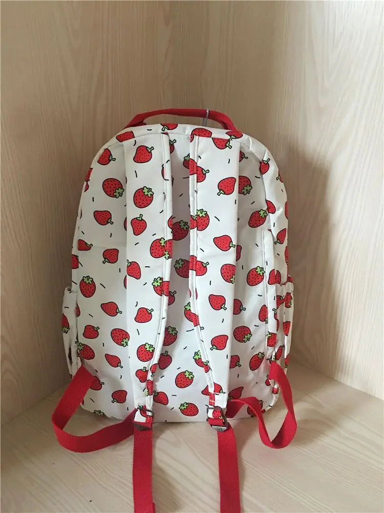 LIZAKOSHT  -  Casual Kawaii Strawberry Print  Backpack Preppy Style Big Capacity Handbag Fashion School Travel Backpack