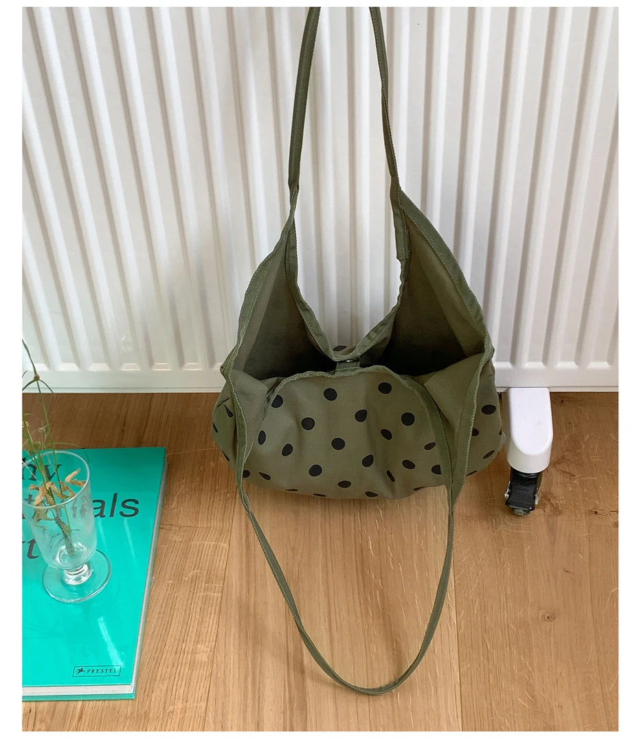 LIZAKOSHT  -  Fashion Wave Dot Shoulder Bag Versatile Large Capacity Commuter Tote Bags Casual Cotton Handbag