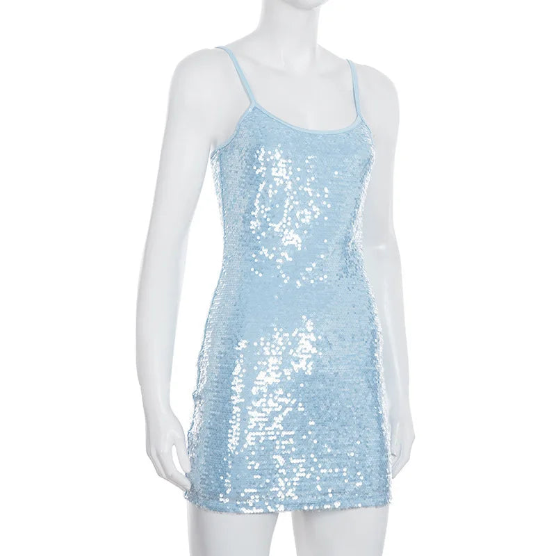 LIZAKOSHT  -  Iridescent Sequin Gradient Evening Mini Dress Bodycon For Women Autumn New Solid Color Elegant Short Dress Partywear