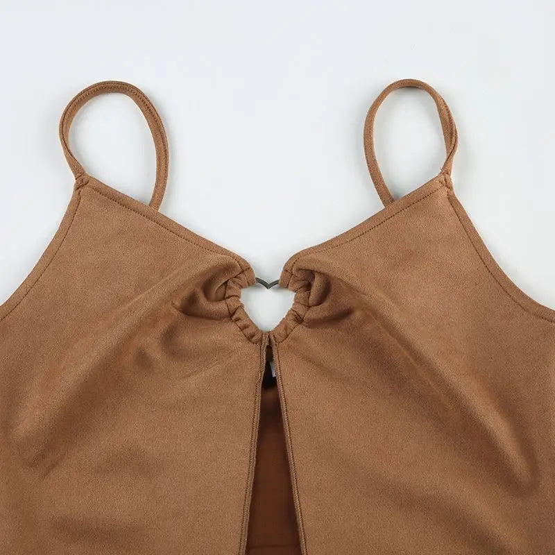 LIZAKOSHT  -  American Retro Spice Girl Wasteland Small Sling Metal Love Hollow Split Short Women's Vest