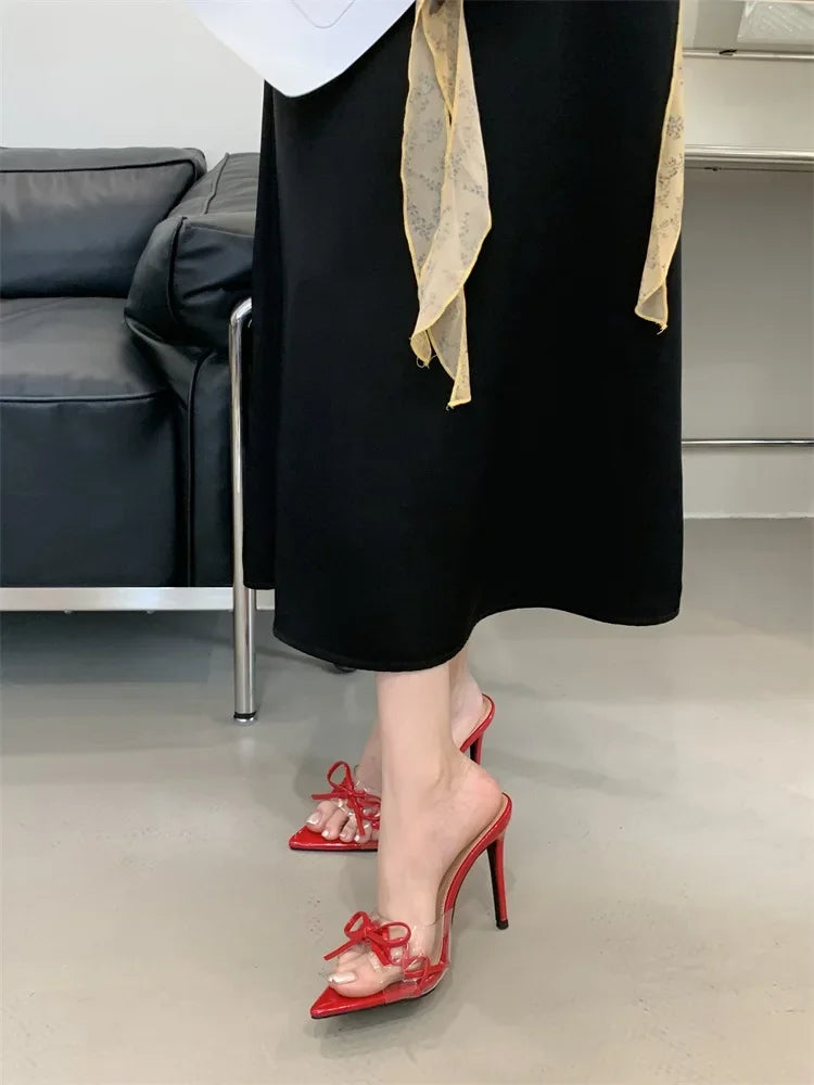 LIZAKOSHT  -  2025 New Summer Street Style PVC Transparent Pointed Toe Women Slipper Sexy Thin Heels Stripper Party Slides Shoes