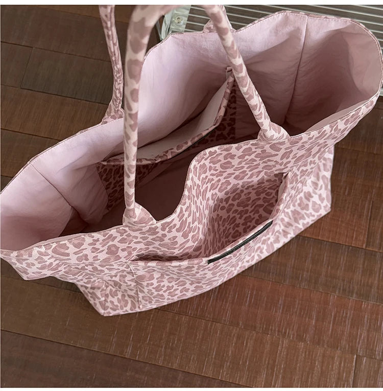 LIZAKOSHT  -  Women's Pink Leopard Print Shoulder Bag Large Capacity Casual Tote Simple Double Sided Use For Work Commuting