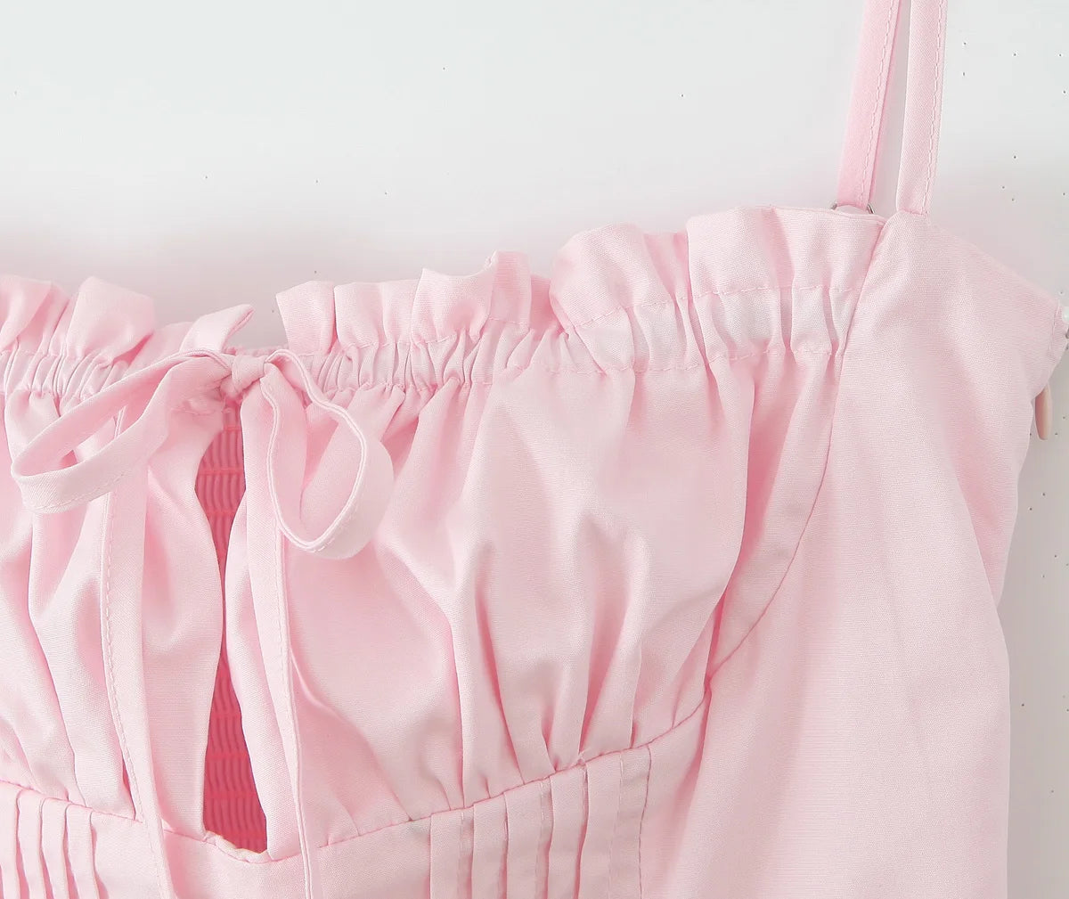LIZAKOSHT  -  Summer Women Pink Bow Ruched Chest Corset Style Sling Dress Front Buttons Pleated Low Waist Ball Gown Swing Short Dresses Robe