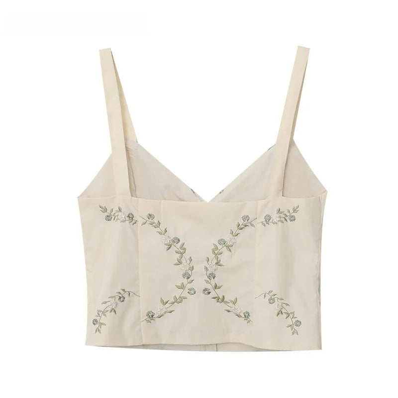 LIZAKOSHT  -  Sexy Fashionable KAOPU ZA Summer New Women's Embroidered Silk Camisole Top Strapless Backless Polyester Fabric Ladylike