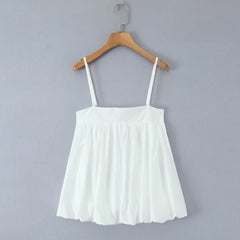 LIZAKOSHT  -  Spring Summer Sexy White Camisole Women Side Zipper BUD Hem Loose Short Tank Top Vest Tee