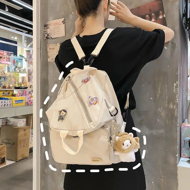 LIZAKOSHT  -  Korean Fashion Multipurpose All Match Women Backpack High-capacity Vintage Preppy Student School Bags Foldable Crossbody