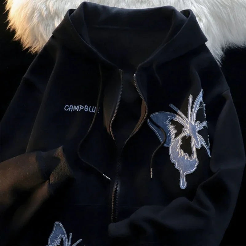 LIZAKOSHT  -  Women Clothing Y2k Hoodies Jackets Streetwear BF Casual Sweatshirts Oversized Tops Chic Hooded Butterfly Hoodie Ropa Mujer