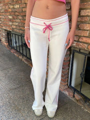 LIZAKOSHT  -   Contrast Stitching Thin Cotton Fleece Pant Woman Winter Low Waist Drawstring Straight Trousers Casual White Sport Sweatpants