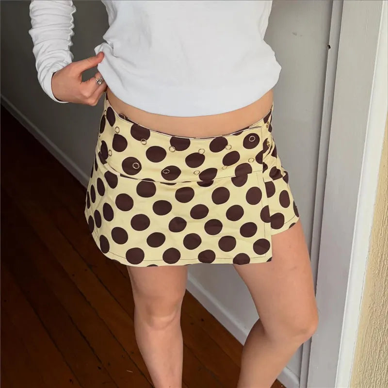 LIZAKOSHT  -  2000s Preppy Sweet Girl Button Closure A Line Short Skirt Y2K Double-Sided Polka Dot Mini Skirt for Women Summer Vacation Party
