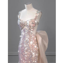 LIZAKOSHT  -  Shiny Pink Mermaid Evening Dresses Bowknot Sequined Beading Detachable Tailing Halter Collar Customize Luxury Prom Gowns 2024