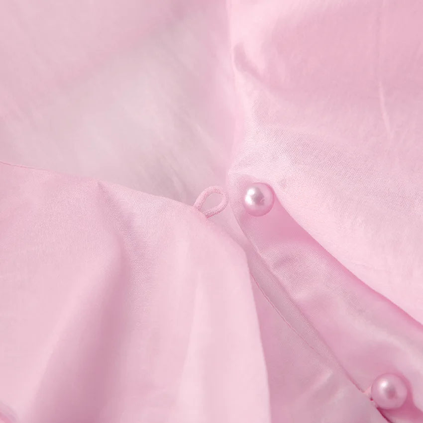 LIZAKOSHT  -  Summer Charm Pink Chiffon Sunscreen Coat Temperament Layered Ruffle V-neck Trumpet Short Women's Shirt