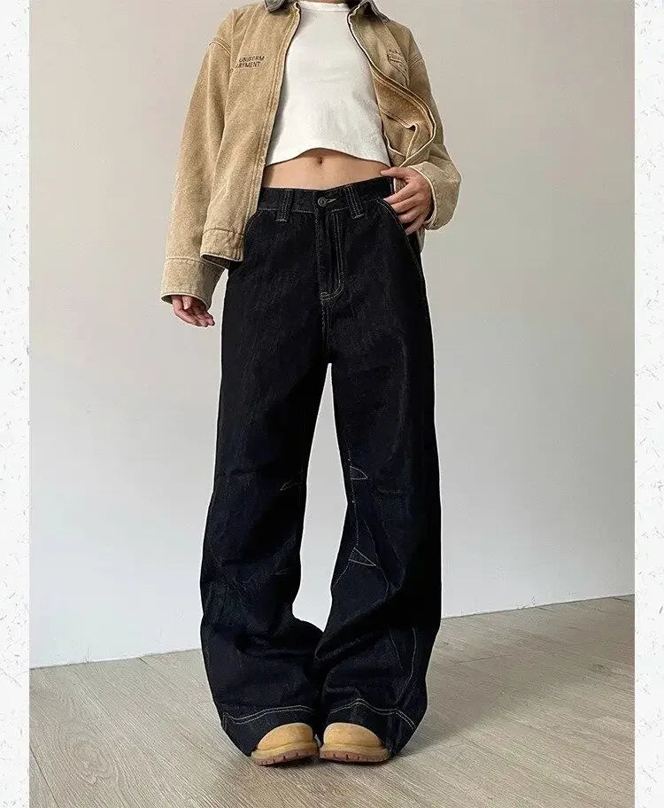 LIZAKOSHT  -  American Vintage Loose Jeans Women High Street Lazy Harajuku Y2K Wide Leg Pants Fashion Black Casual Chic Denim Trousers