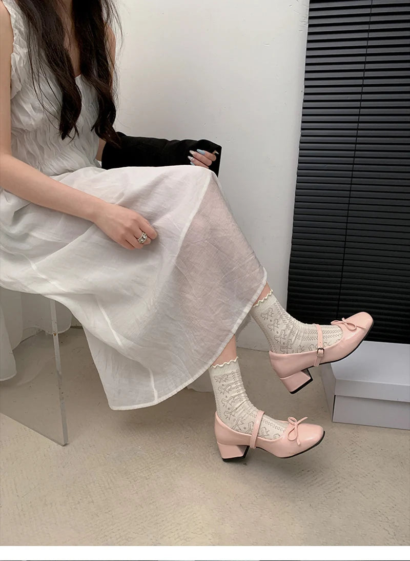 LIZAKOSHT  -  Patent Leather Women Mary Jane Shoes Fashion Shallow Butterfly-knot Shoes Spring Autumn Wedding Party Shoes