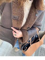LIZAKOSHT  -  Casual Lamb Wool Splicing Leather Jacket Women Lapel Single Breasted Loose Pocket Thickened Coat Lady Winter Daily Commute Coats