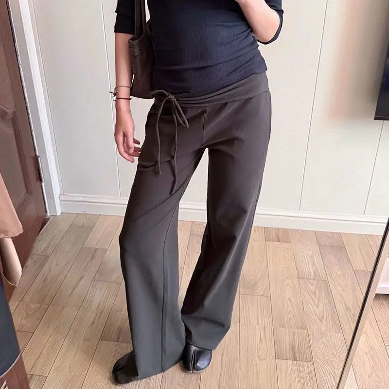 LIZAKOSHT  -   Korean Style Elegant Women Pants Baggy Lace Up Ruffles Sexy Low Waist Slim Casual Trousers Coquette Straight Pantalones
