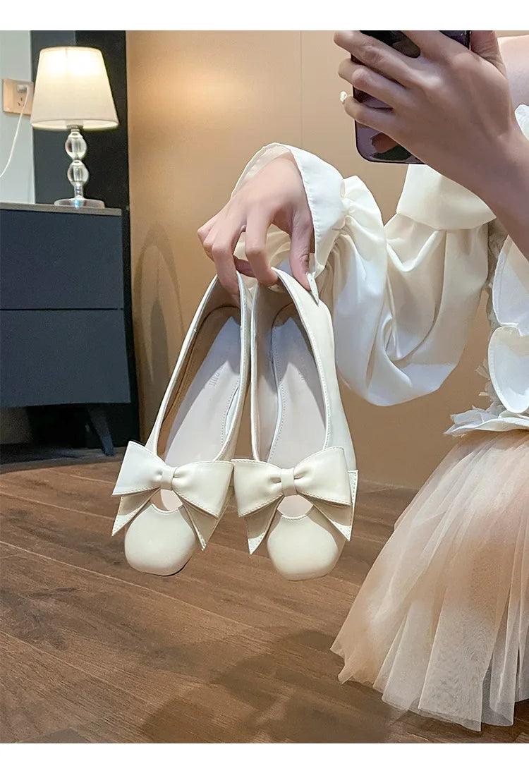 LIZAKOSHT  -  bowknot flat loafers women square toe cutout leather mary janes shoes woman 34-42 big size bowtie flats working mocasines women