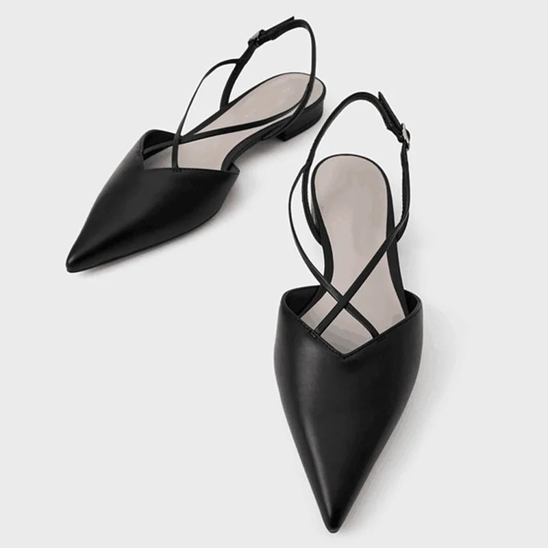 LIZAKOSHT  -  designer cross band flat sandals women pointed toe high quality leather mules shoes summer gladiator sandalias mujer