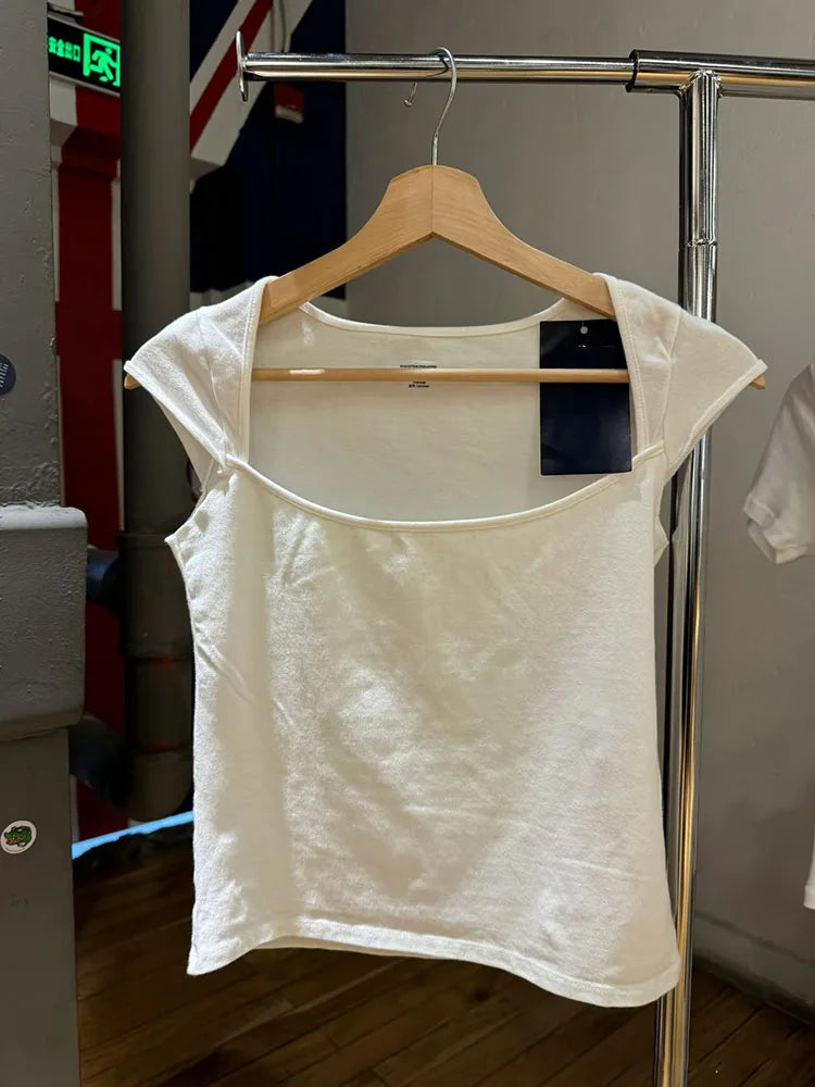 LIZAKOSHT  -  Polka Dot Sleeveless Slim T-shirt Women Summer Sexy Square Collar Black Cotton Tees Preppy Style Cute Streetwear Crop Top Y2k