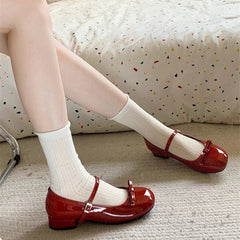 LIZAKOSHT  -  Spring Wine Red Women Mary Jane Shoes Shallow Ladies Casual Butterfly-knot Ballet Flat Shoes Eelgant Dress Leather Shoes