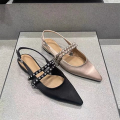 LIZAKOSHT  -  black pink silk slingback sandals women designer pointed toe crystal band summer shoes woman back strap sandalias mujer size 43