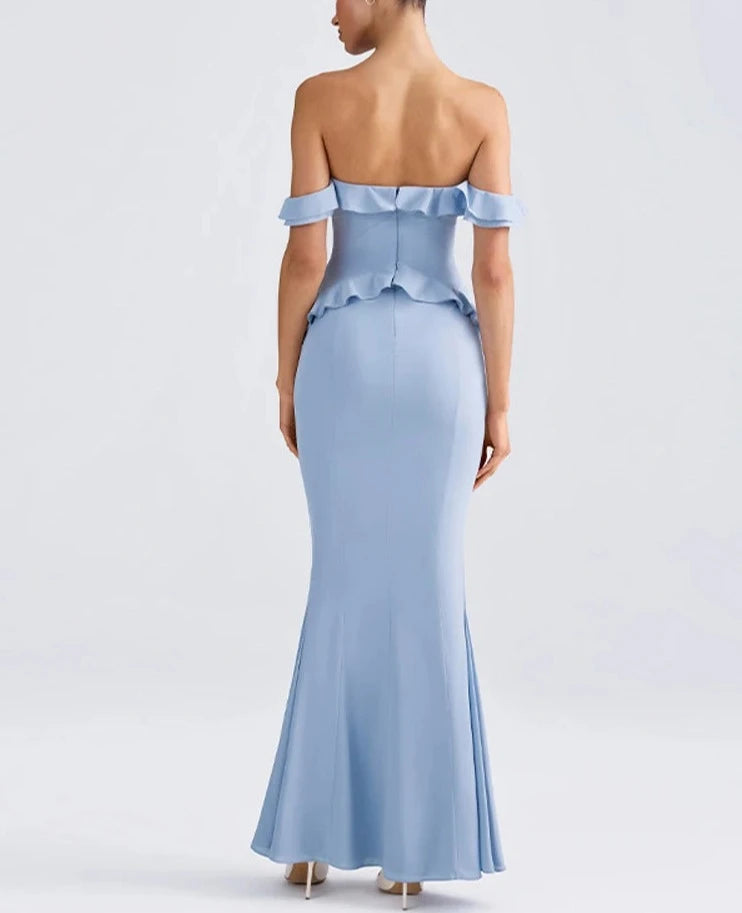LIZAKOSHT  -  Women Fashion Ruffle Square Neck Maxi Dress Elegant Solid Sleeveless Split Bodycon Dresses 2024 Summer Female Party Evening Robe