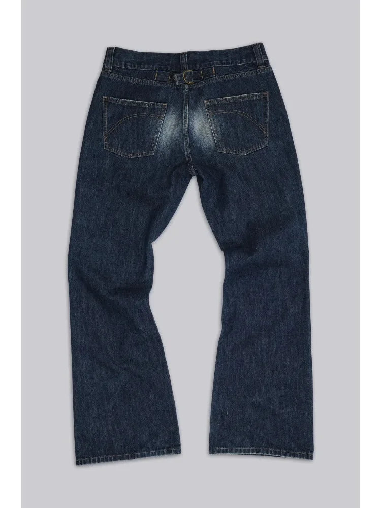 LIZAKOSHT  -   Vintage Y2k Blue Jeans Man Women Boyfriend Style American Retro Distressed Straight Denim Pants Straps Design Jeans