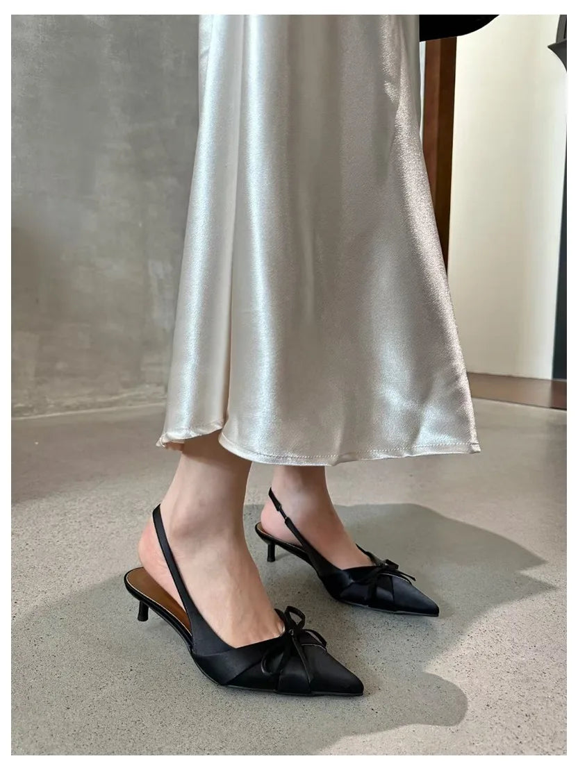 LIZAKOSHT  -  New Spring Women Thin Heels Slingback Sandals Elegant Pointed Toe Pumps Brand Designer Bow Knot Sandal For Party Dress Shoe