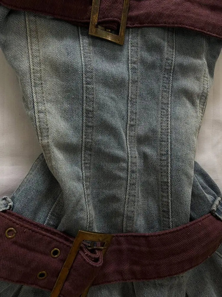 LIZAKOSHT  -  2000s Vintage French Style Slim Fit Dress Women Blue Elegant Denim Strapless Dresses New Summer Y2k Off Shoulder Casual Clothing