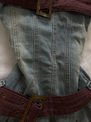 LIZAKOSHT  -  2000s Vintage French Style Slim Fit Dress Women Blue Elegant Denim Strapless Dresses New Summer Y2k Off Shoulder Casual Clothing