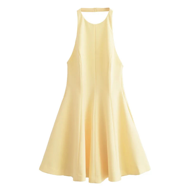 LIZAKOSHT  -  Sexy Solid Halter Backless Short Dresses Women Fashion Sleeveless High Waist Slim Mini Dress Female Summer Chic Casual Robes