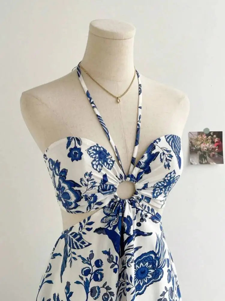 LIZAKOSHT  -  Women's Romantical Floral Print Halter Neck Sexy Fashionable Dress Easy To Create Lazy Stylish Vacation Style Dress Dresses 68AF