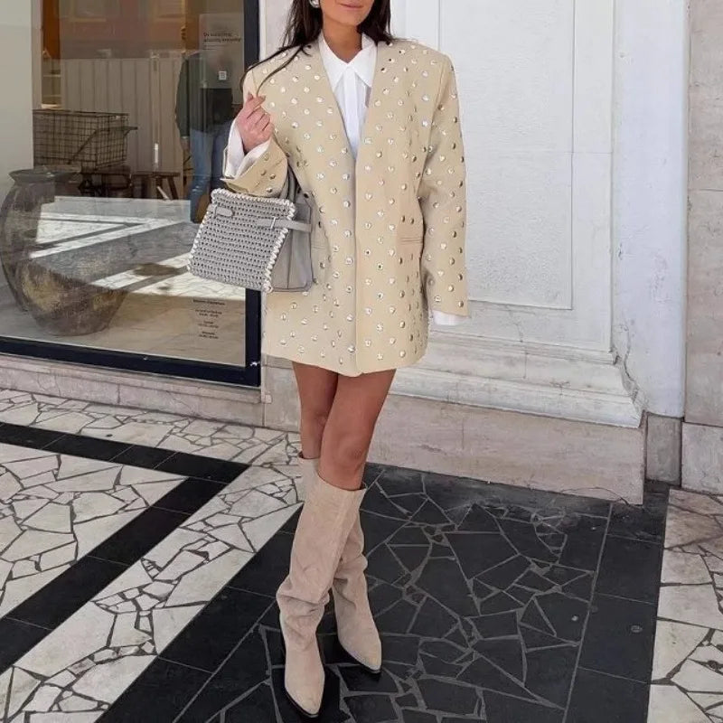 LIZAKOSHT  -  Fashion New Fall Women's Long Sleeve Fashion Casual Stud Dress Blazer
