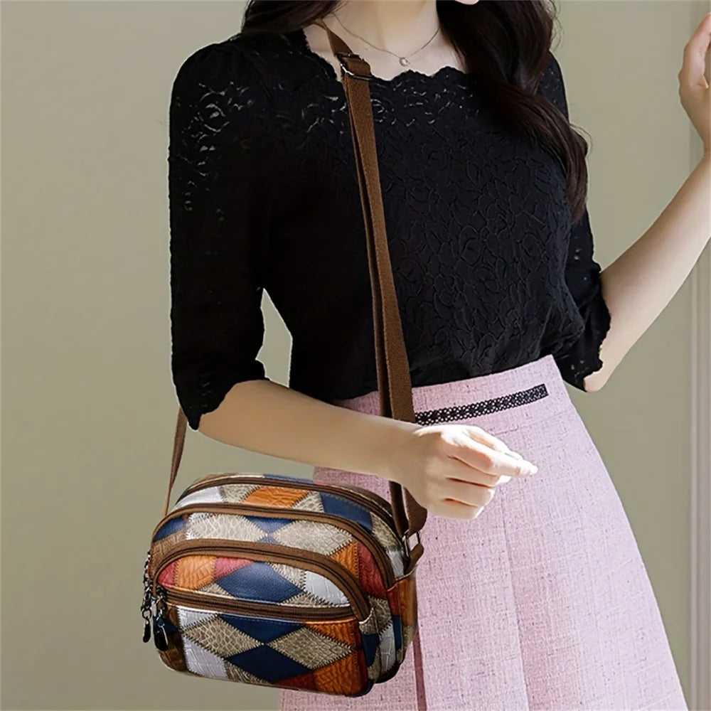 LIZAKOSHT  -  Vintage Crossbody Bag Fashionable And Trendy Patchwork Zipper Sling Bag With Font Pocket Ladies Messenger Bag