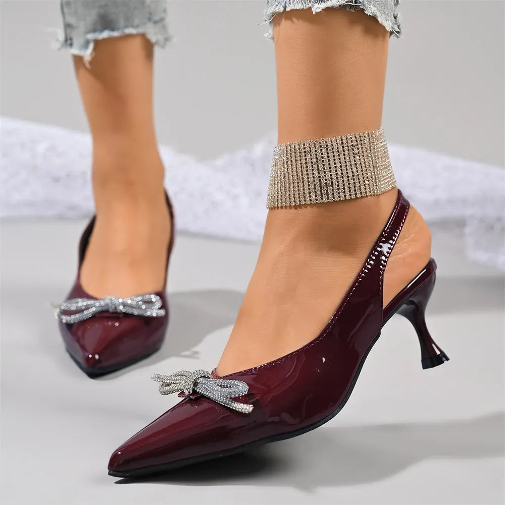 LIZAKOSHT  -  Big Size 43 Elegant Burgundy Pointy Toe Two-Piece Pumps Summer Bow-knot 6cm Kitten Heels Black Office Lady Shoes Women