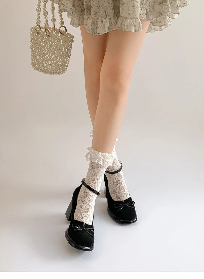 LIZAKOSHT  -  Black square head thick heel high heels women's summer new versatile skirt Mary Jane single shoes