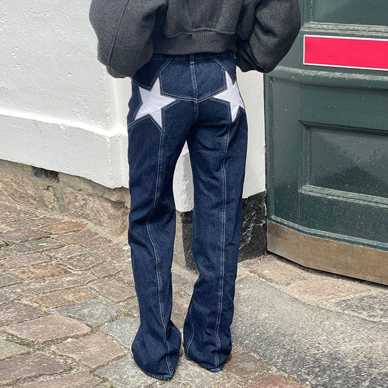 LIZAKOSHT  -  Street Start Print Women Jeans Fashion Loose High Waist Zippers Button Pocket Female Pants Spring Summer Lady Bottoms New