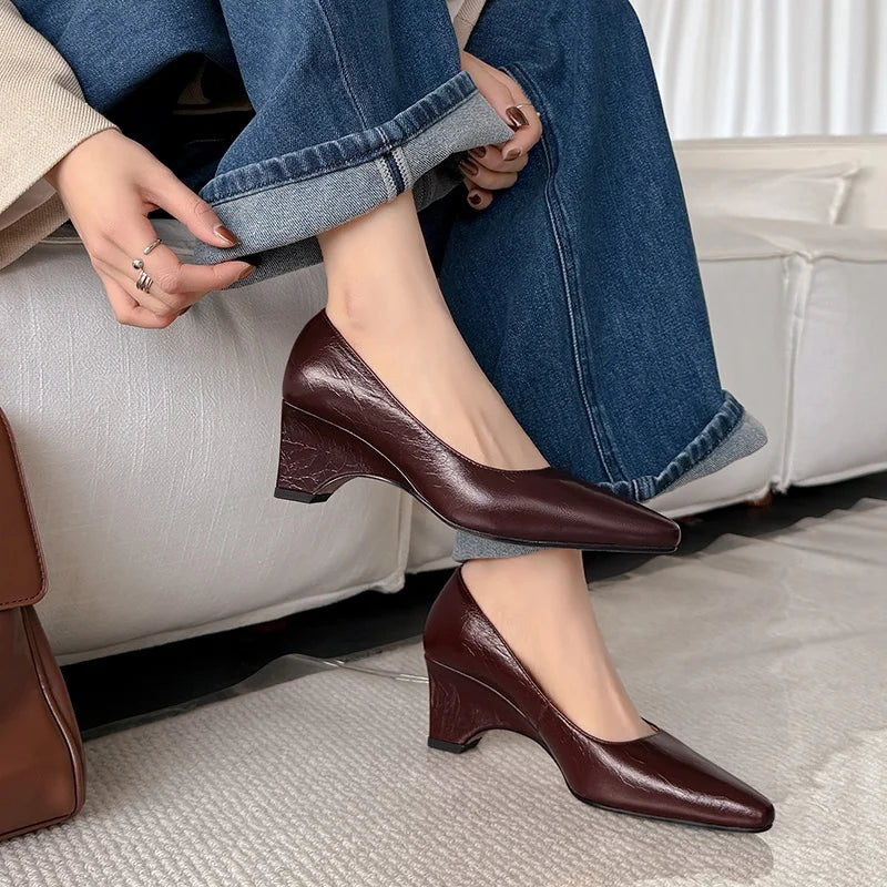 LIZAKOSHT  -  Fashion Pumps New High Quality Genuine Leather Shoes Shallow Mouth High Heels Commuter Women's Heels Shoes